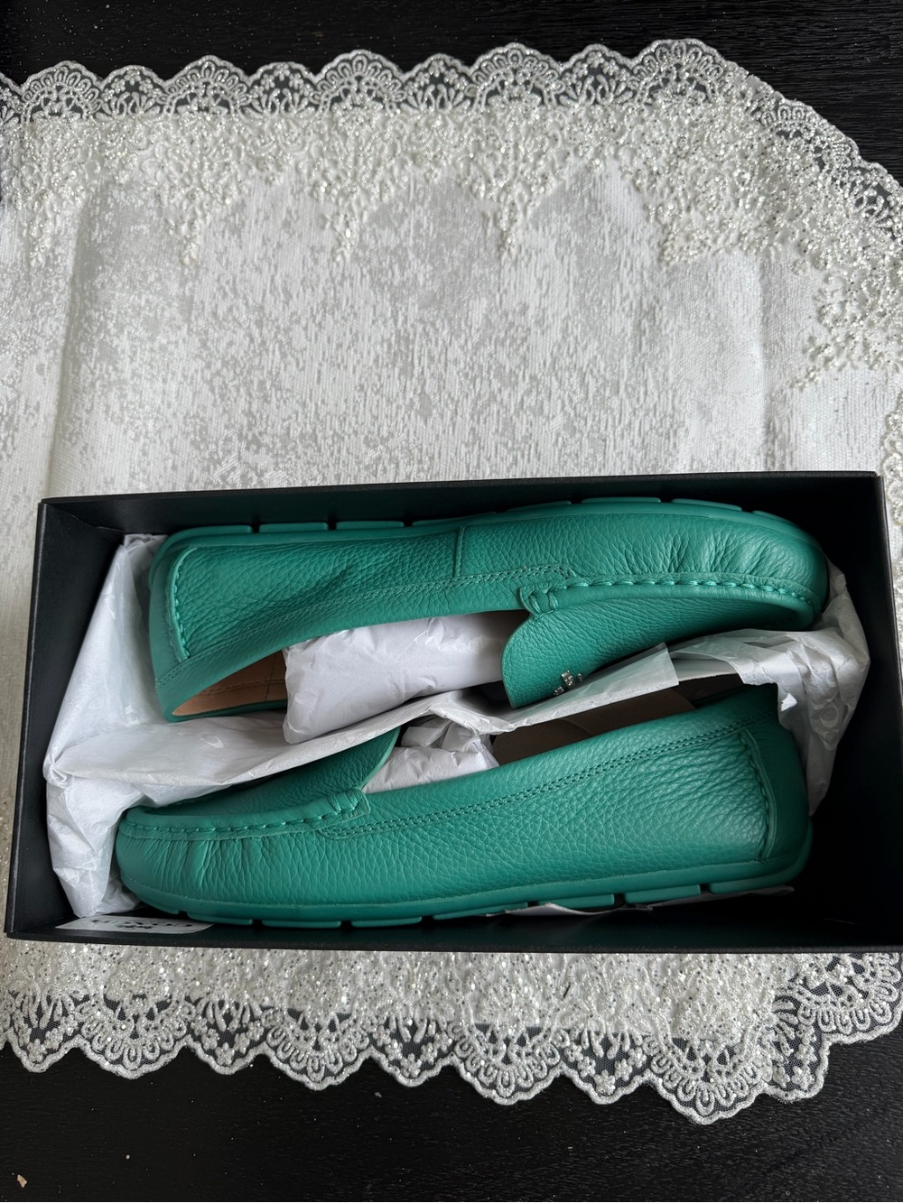 Coach Teal Pebbled Leather Driving Loafers - Picture 2 of 5